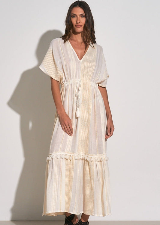 Natural Ruffle Maxi Dress