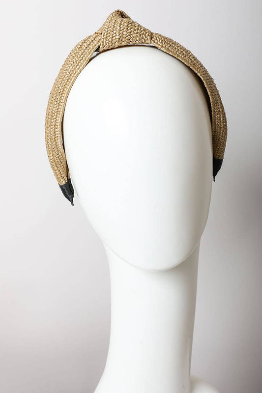 Bohemian Straw Rattan Knotted Headband - Dark